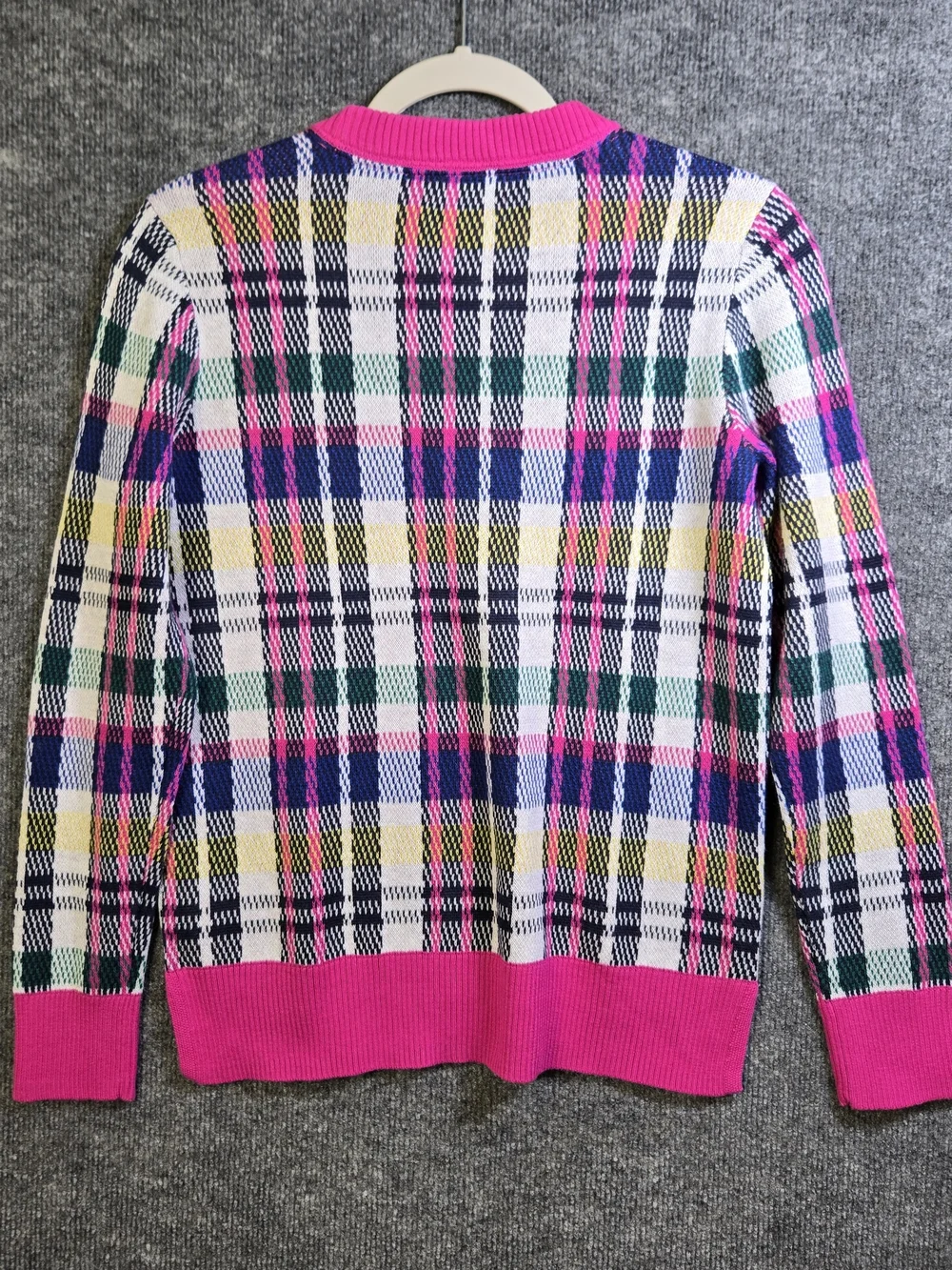 Charter Club Sweater Womens S Pink Black Plaid Whimsy Crew Neck Preppy New